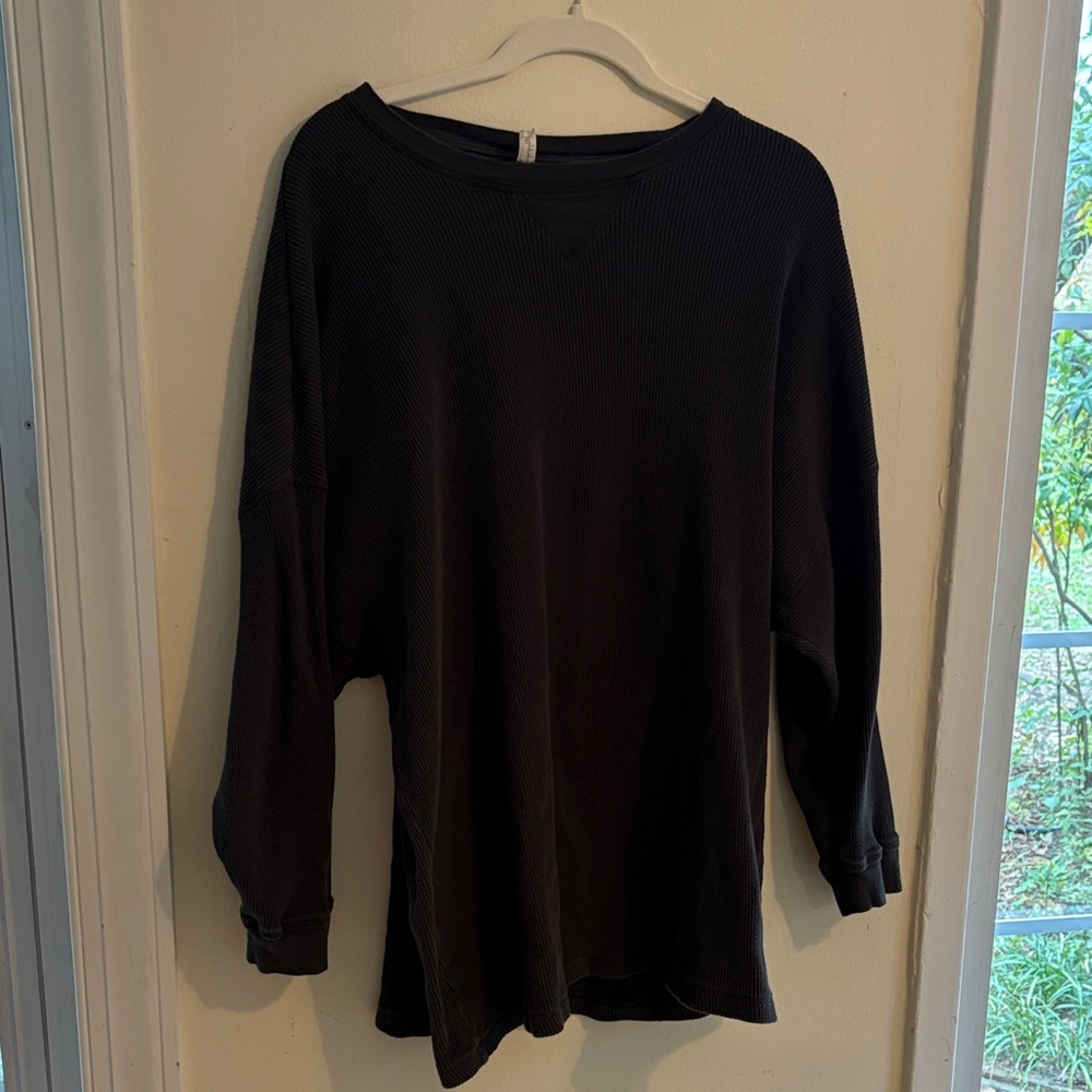 Free People Black Waffle Top